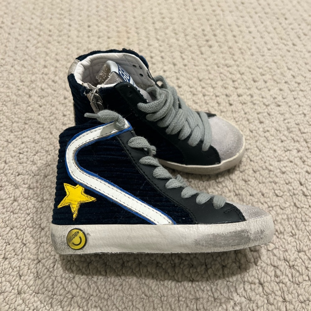 Golden Goose Kids Navy Blue, White & Yellow High-Top Sneakers